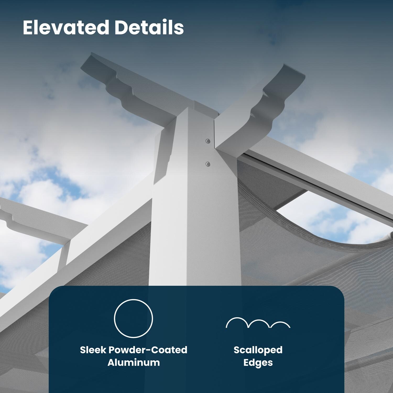 Paragon Outdoor PR11WTG Florence 11' x 11' White Pergola w/ Gray Canopy - Elevated Details - Detail thumbnail