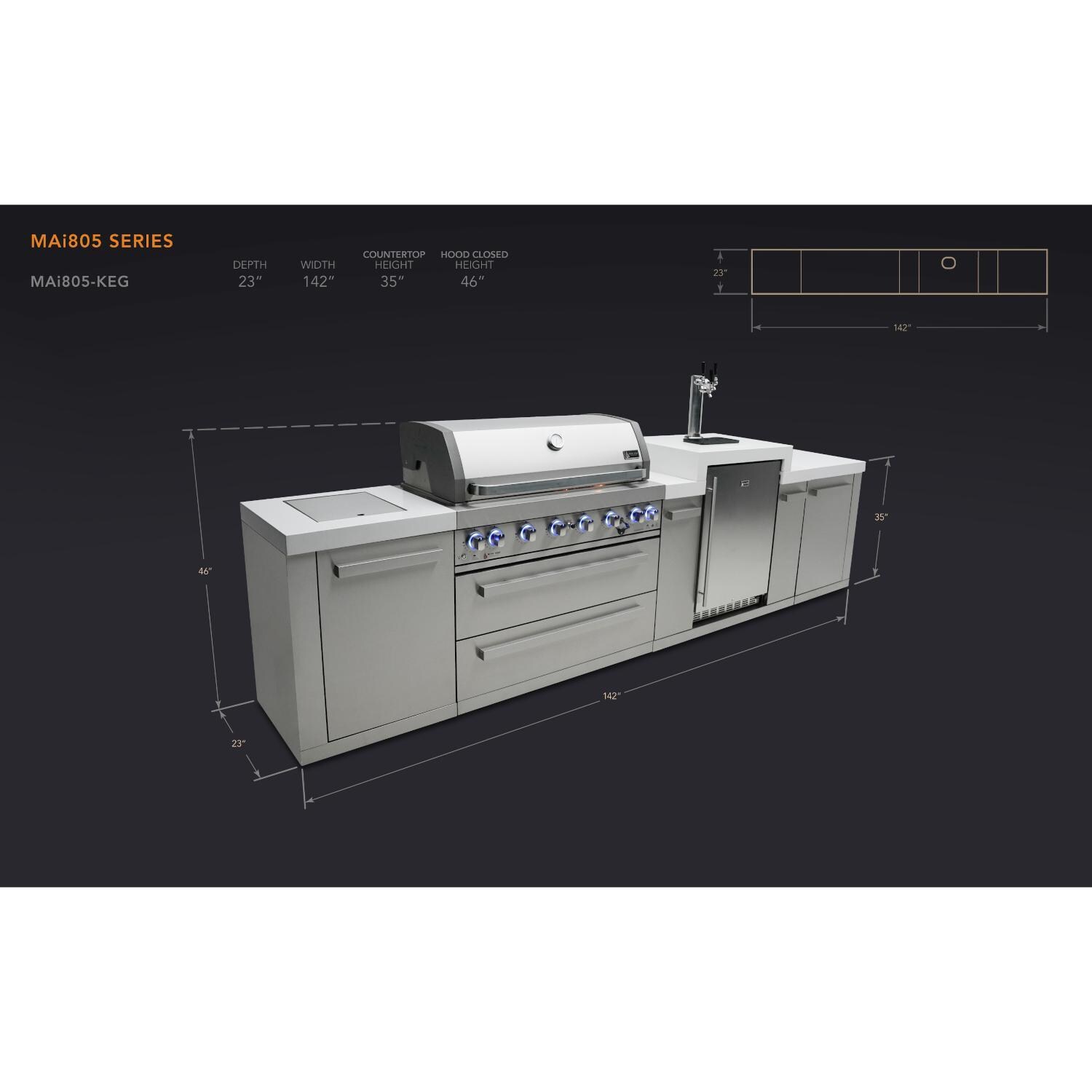 Mont Alpi 805 Natural Gas Island w/ Kegerator (Ships Propane w/ Conversion Kit) - Dimensions - Dimensional thumbnail
