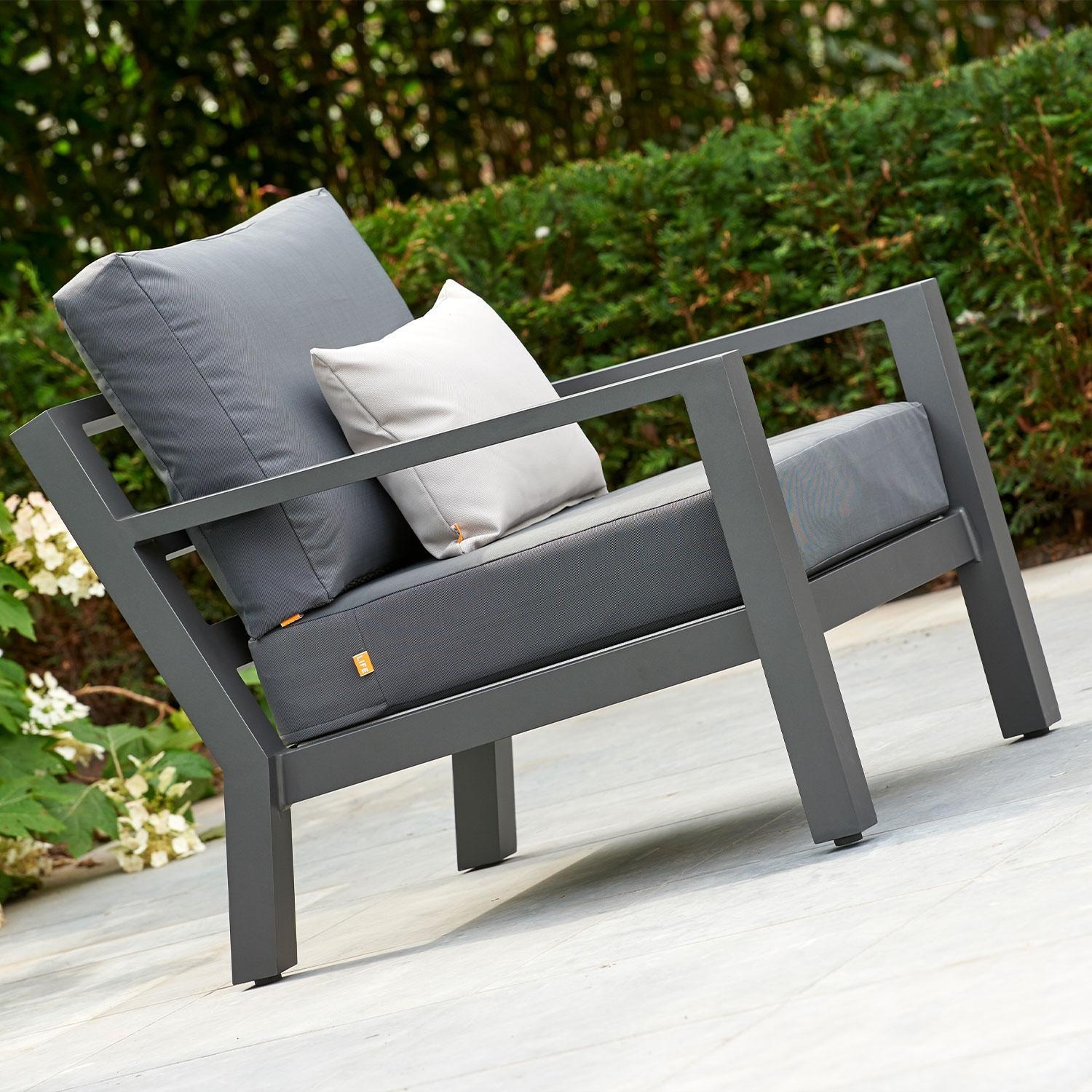 Timber 4 Pc Aluminum Lounge Set W/ Dining Table By KETTLER - Club Chair - Side View - Lifestyle thumbnail