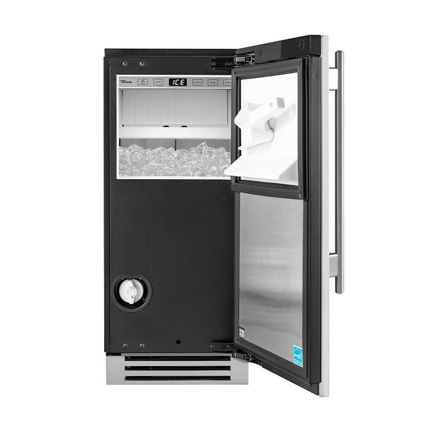 True TUI-15-L-OP-D~DSK-030-H04 15-Inch 85 Lb. Left Hinge Outdoor Ice Maker - Matte Black w/ Stainless Steel Handle - Interior - White Background thumbnail