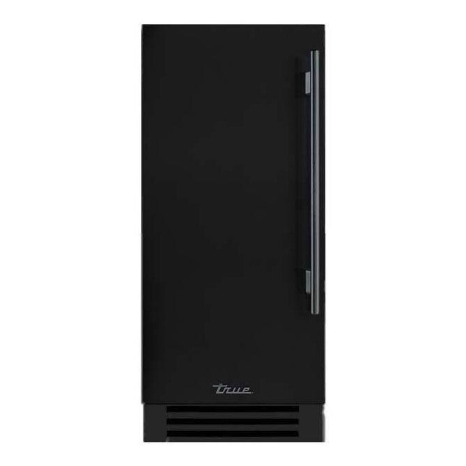 True TUI-15-L-OP-D~DSK-027-H05 15-Inch 85 Lb. Left Hinge Outdoor Ice Maker - Matte Black w/ Pewter Handle - Display - White Background thumbnail