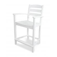 La Casa Cafe White Recycled Plastic Wood Patio Counter Height Bar Stool W/ Arms By POLYWOOD