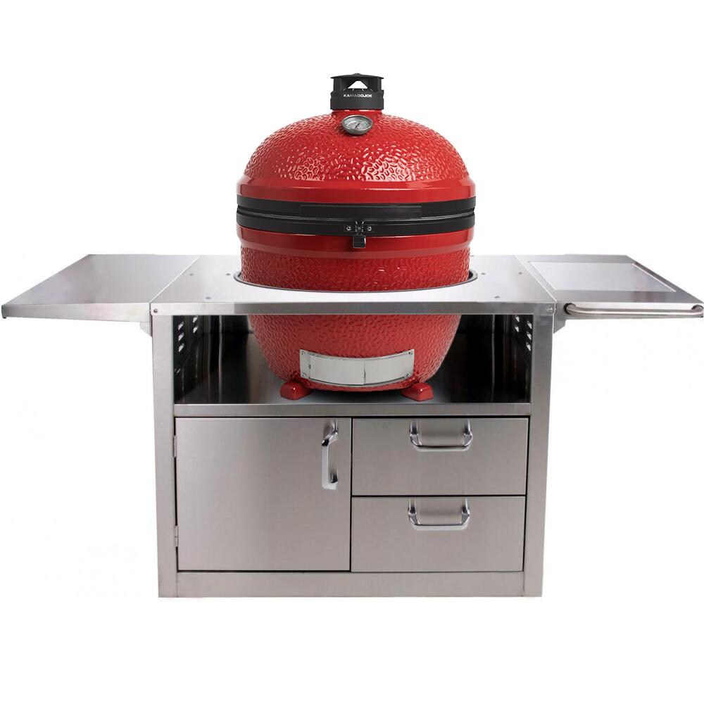 Kamado Joe Big Joe 24-Inch Freestanding Ceramic Grill On Stainless Steel Cart thumbnail