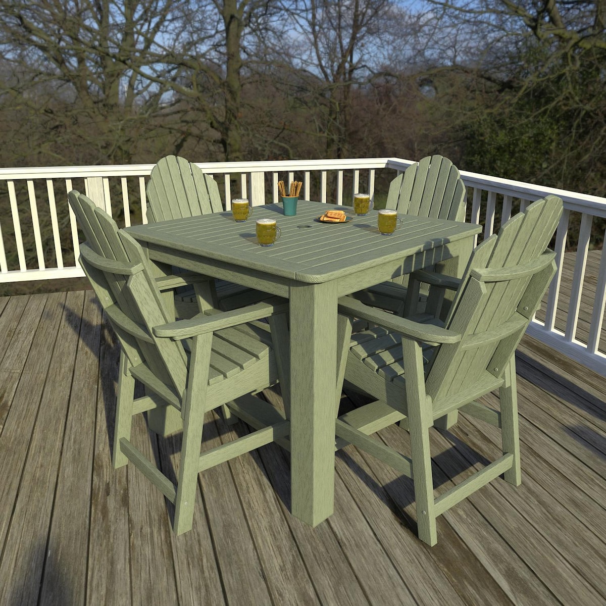 Lakeview Outdoor Designs Dream Bay 5 Pc Recycled Plastic Square Counter Height Dining Set in Eucalyptus by - LV-CNA44-EUC