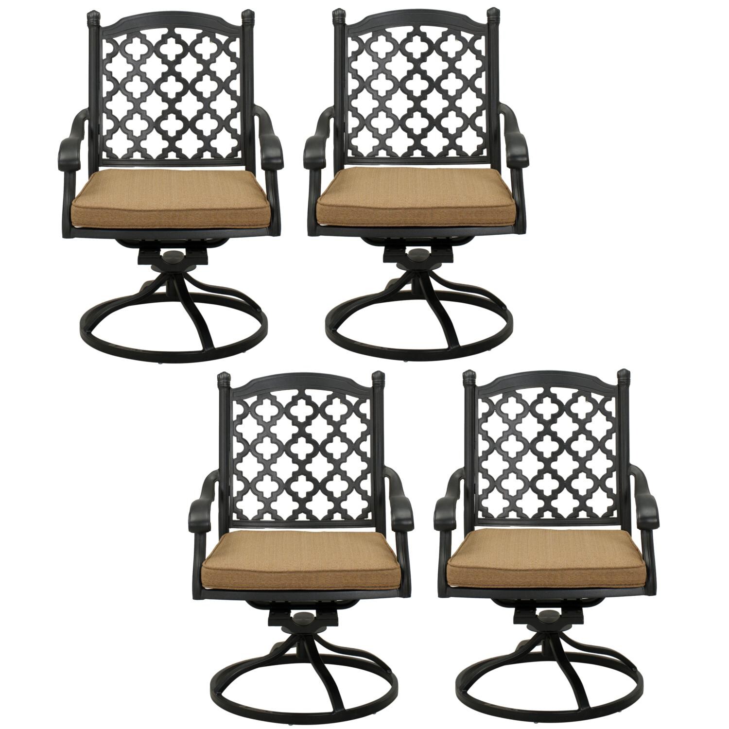 Madison Cast Aluminum 4 Pc Set Swivel Rocker Dining Chair Set in Antique Bronze/Sesame by Darlee