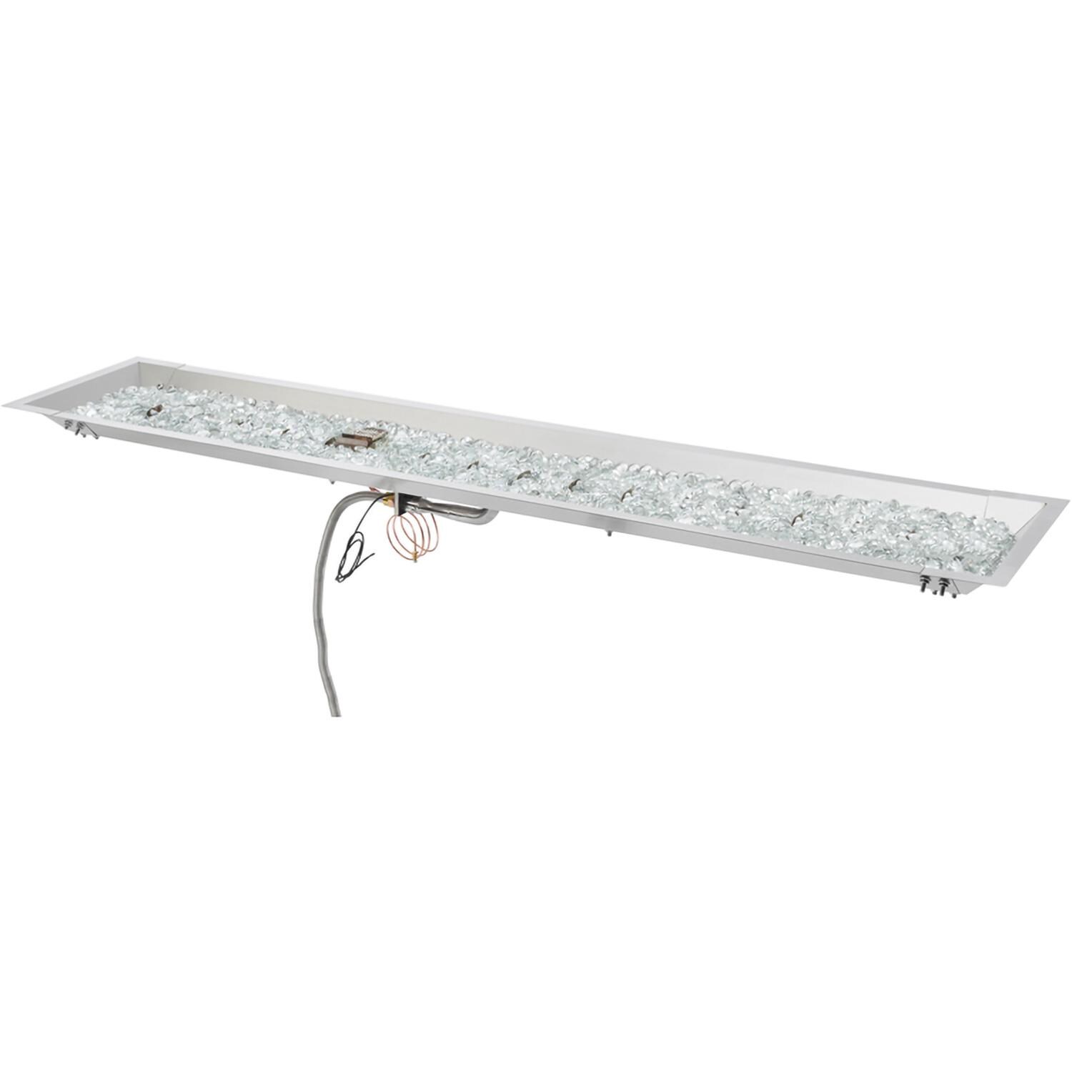 The Outdoor GreatRoom Company CFP1272 Crystal Fire Plus 72 Inch Drop-In Linear 125,000 BTU Propane Fire Pit Burner Kit - Stainless Steel - Kit w/ Glass - White Background thumbnail