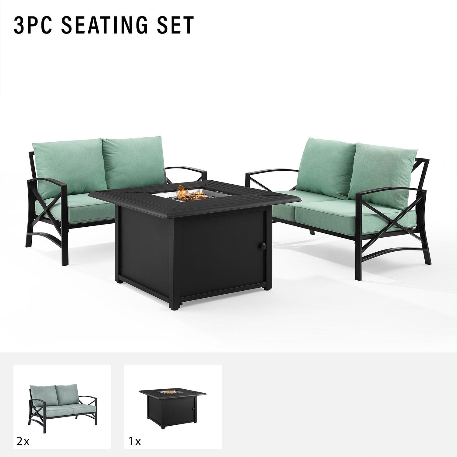 Ultimate Patio UP-82271BZ-MI 3Pc Outdoor Loveseat Set W/ Fire Table in Mist - Included in Set (Two Loveseats & Fire Table) - Diagram thumbnail