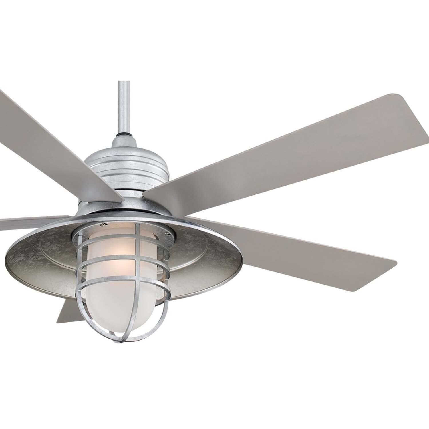 Minka-Aire F582L-GL Rainman 54-Inch 5-Blade LED Ceiling Fan in Galvanized Finish w/ Silver Blades & Acid Etched Glass - Blades thumbnail