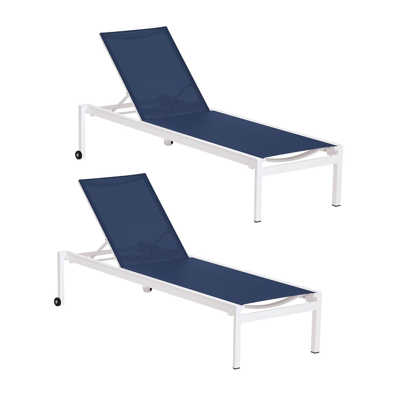 Ven 2 Pc Powder-Coated Aluminum Chaise Lounge Set in Chalk/Ink Pen By Oxford Garden - White Background thumbnail