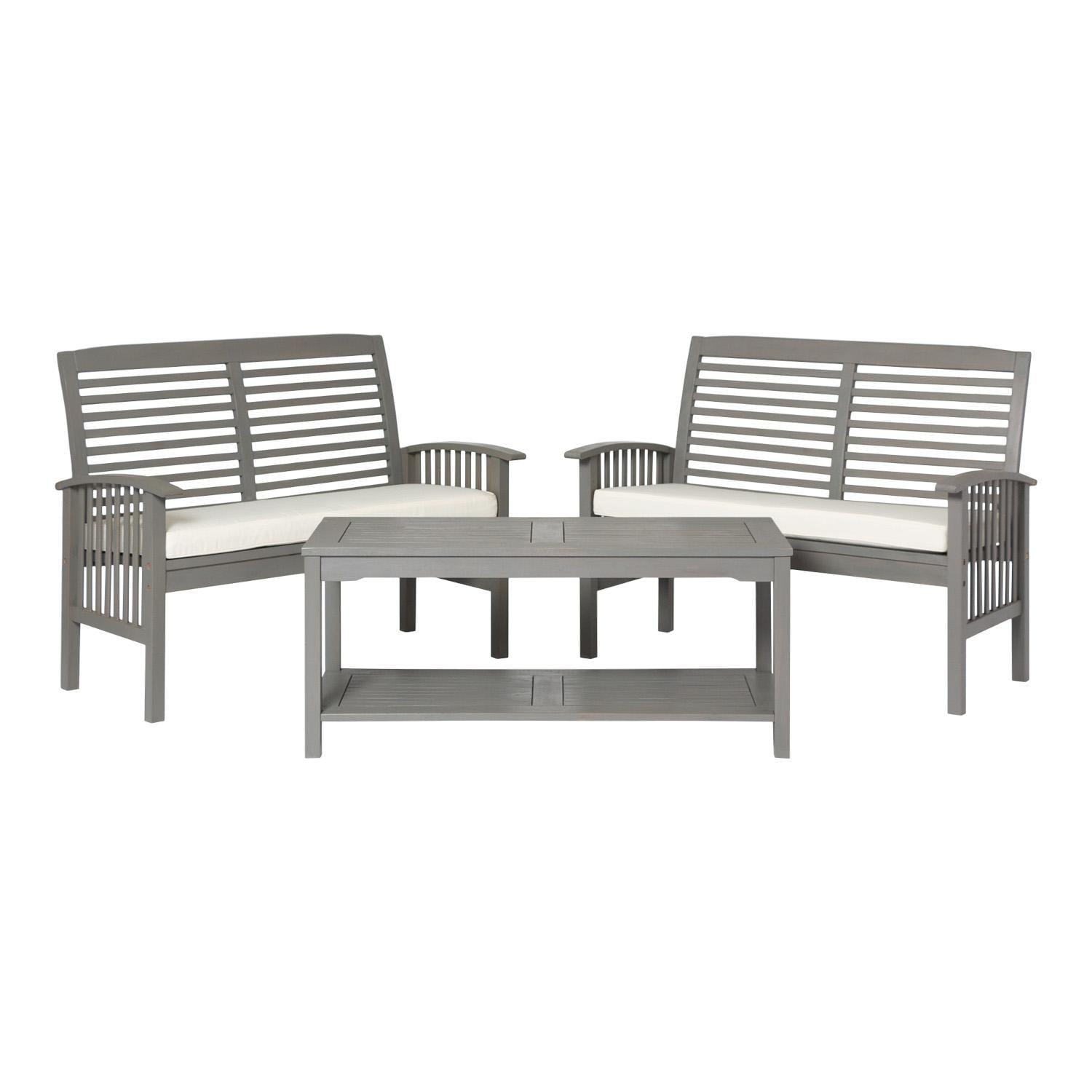 Ultimate Patio 3 Piece Acacia Patio Conversation Set W/ 47 X 19 1/2 Inch Rectangular Table - Gray Wash - Front View thumbnail