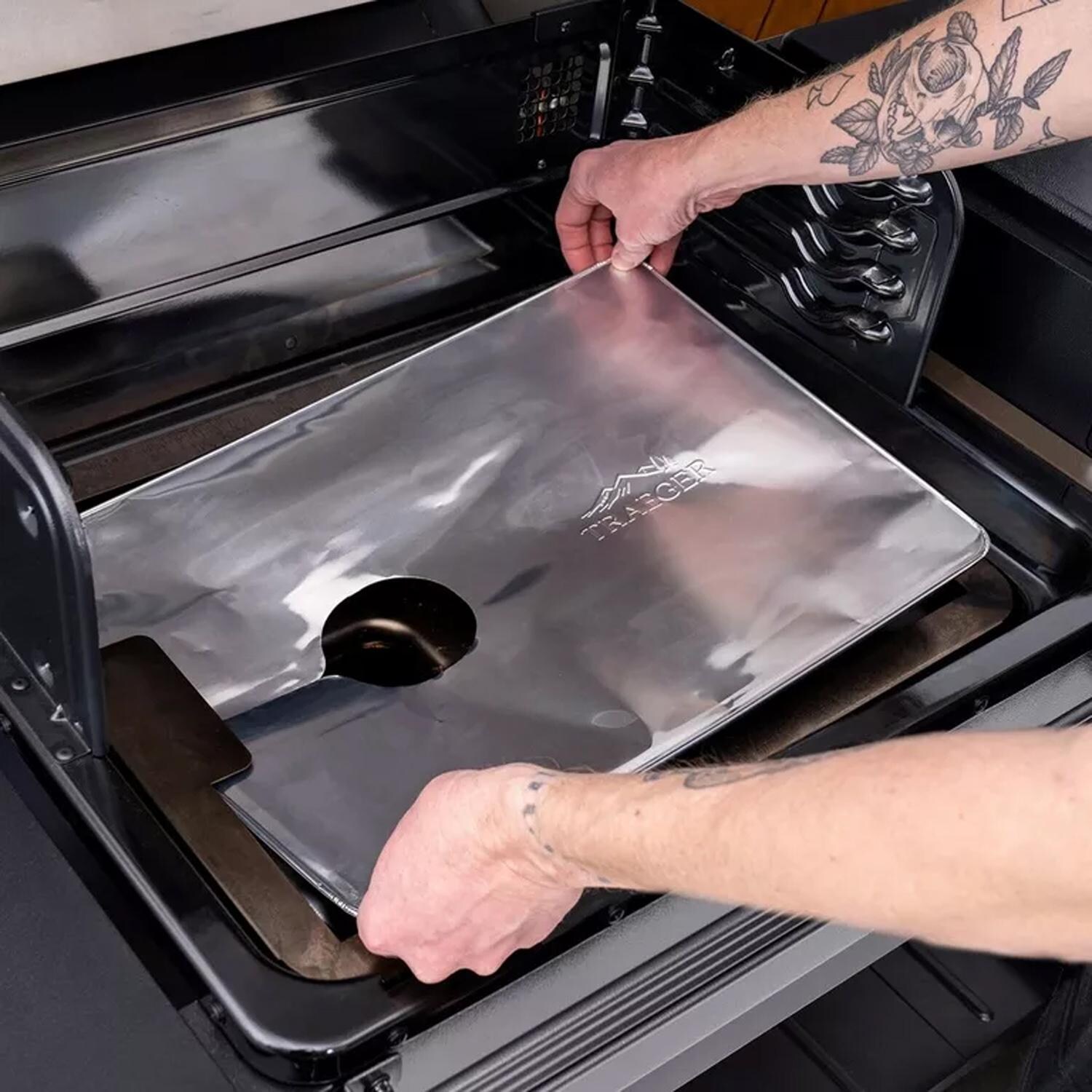 Traeger BAC606 Drip Tray Liners - Size D - 8 Pk - Installing - Lifestyle thumbnail