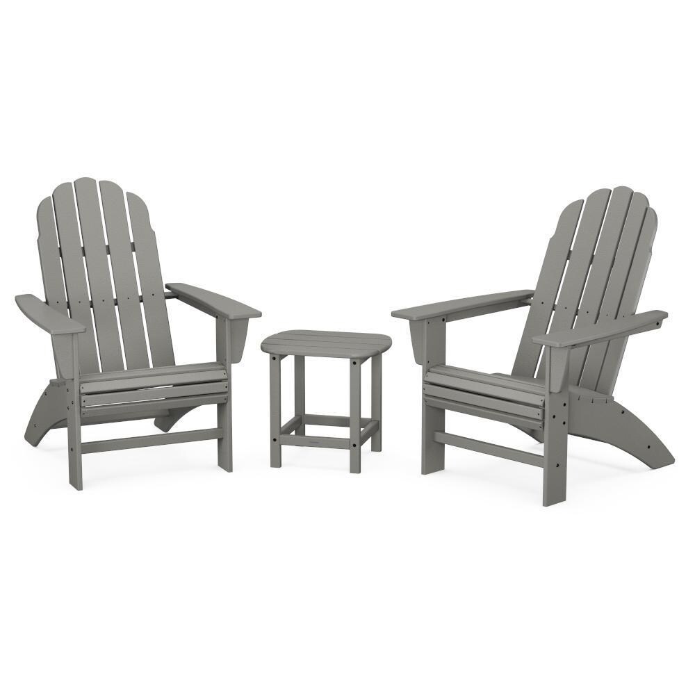 POLYWOOD Slate Grey Vineyard 3-Piece Curveback Adirondack Set w/ South Beach 18-Inch Side Table thumbnail