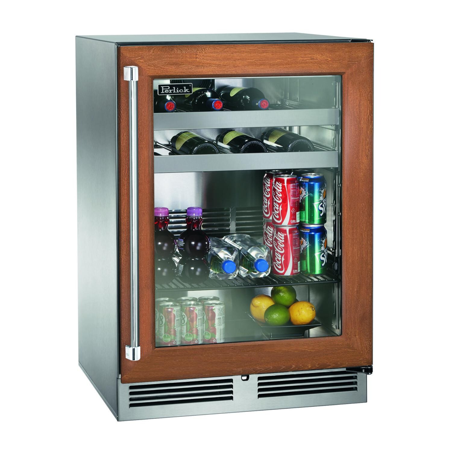 Perlick 24-Inch Signature Series Shallow Depth Stainless Steel Panel Ready Glass Door Outdoor Beverage Center - Right Hinged - HH24BO-4-4R