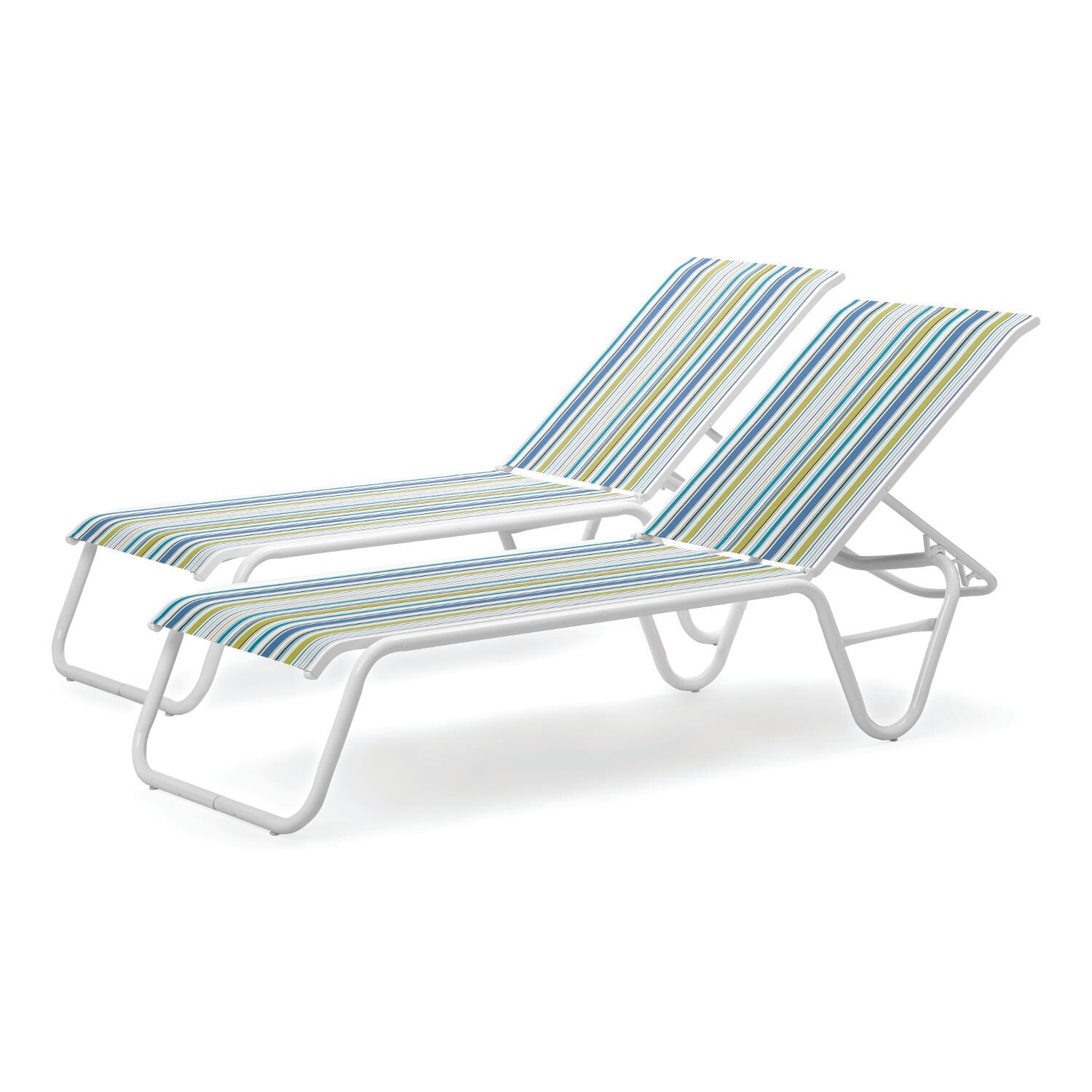 Gardenella 2 Piece Aluminum Stacking Chaise Lounge Set With Sling Seating By Telescope Casual - Gloss White/Coastline