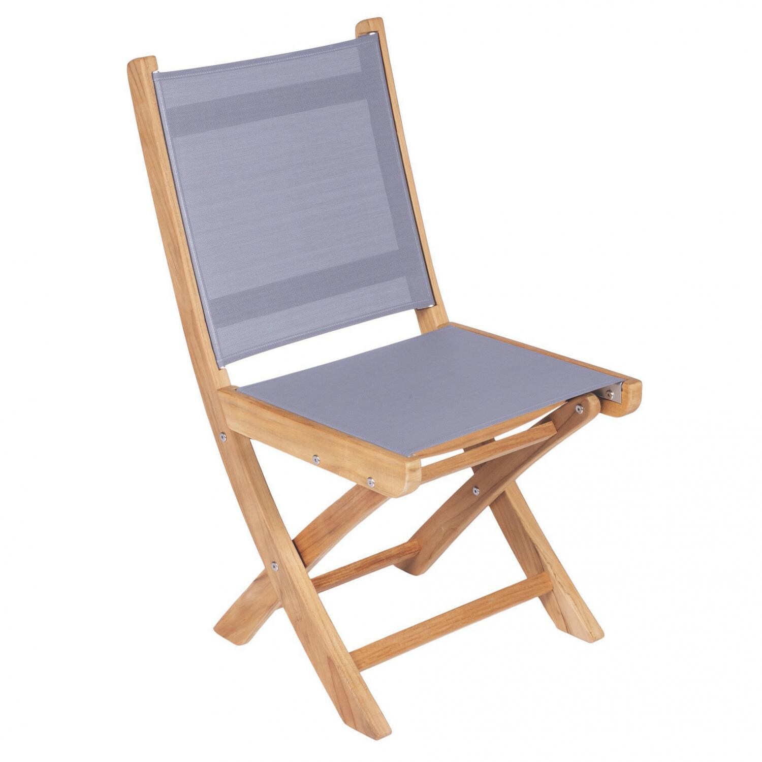 Royal Teak Collection SailMate Folding Teak Patio Dining Side Chair With Gray Sling thumbnail