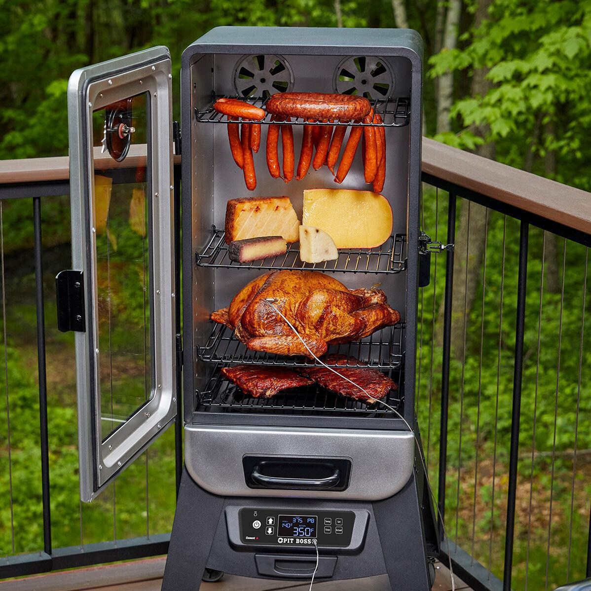 Pit Boss - 77232 - Silver Star 3 Series Digital Electric Smoker - Smoking Meats & Cheeses - Door Open thumbnail