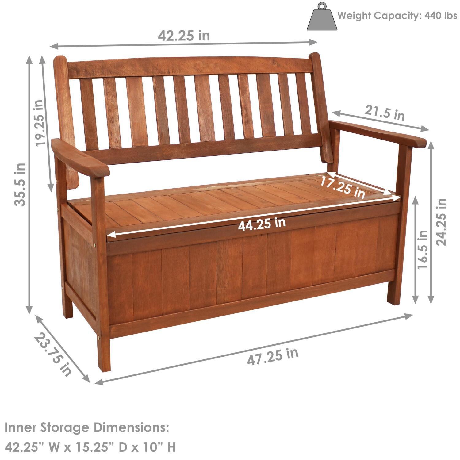 Ultimate Patio Meranti Wood 2-Seat Storage Bench W/ Teak Oil Finish - Dimensions thumbnail
