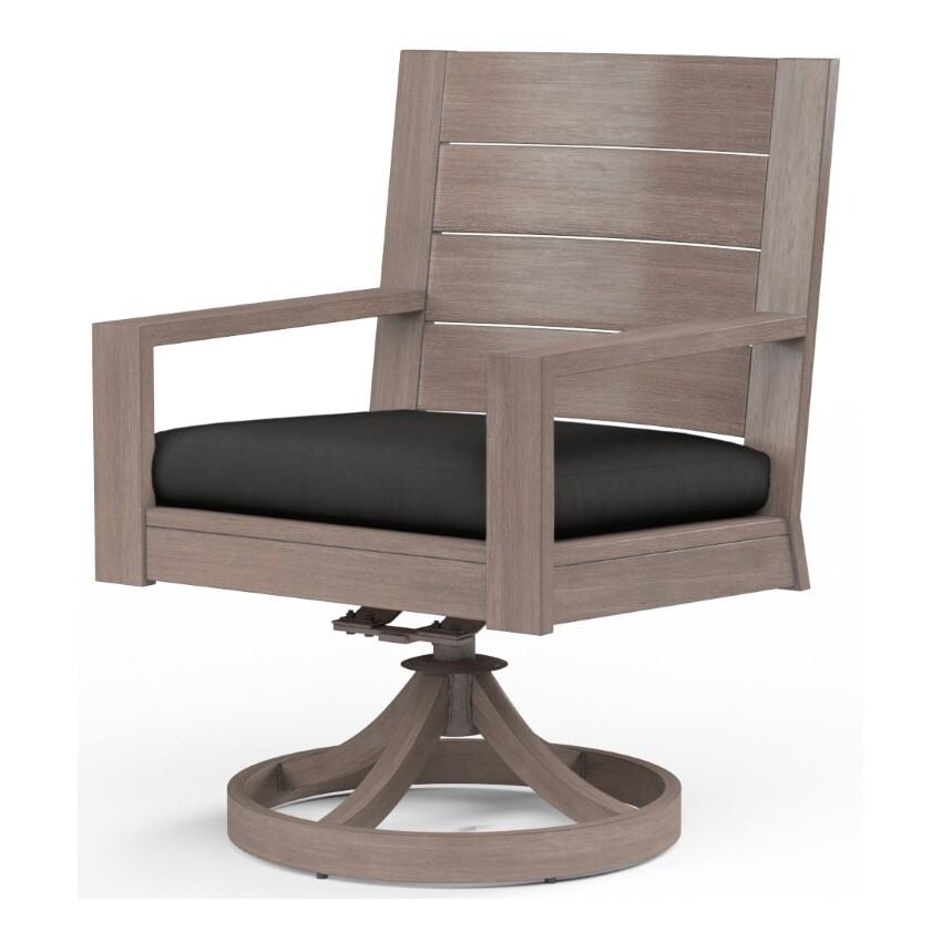 Laguna Aluminum Swivel Dining Arm Chair w/ No Welt in Driftwood/Spectrum Carbon by Sunset West - White Background thumbnail