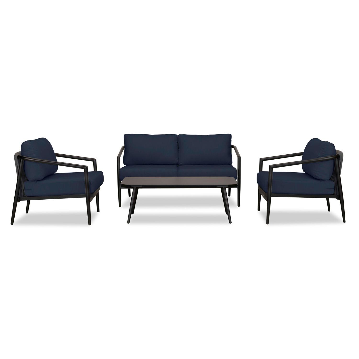 Lakeview Midnight Cove 4 Pc Aluminum Loveseat Seating Set in Black/Carbon/Spectrum Indigo - Front - White Background thumbnail