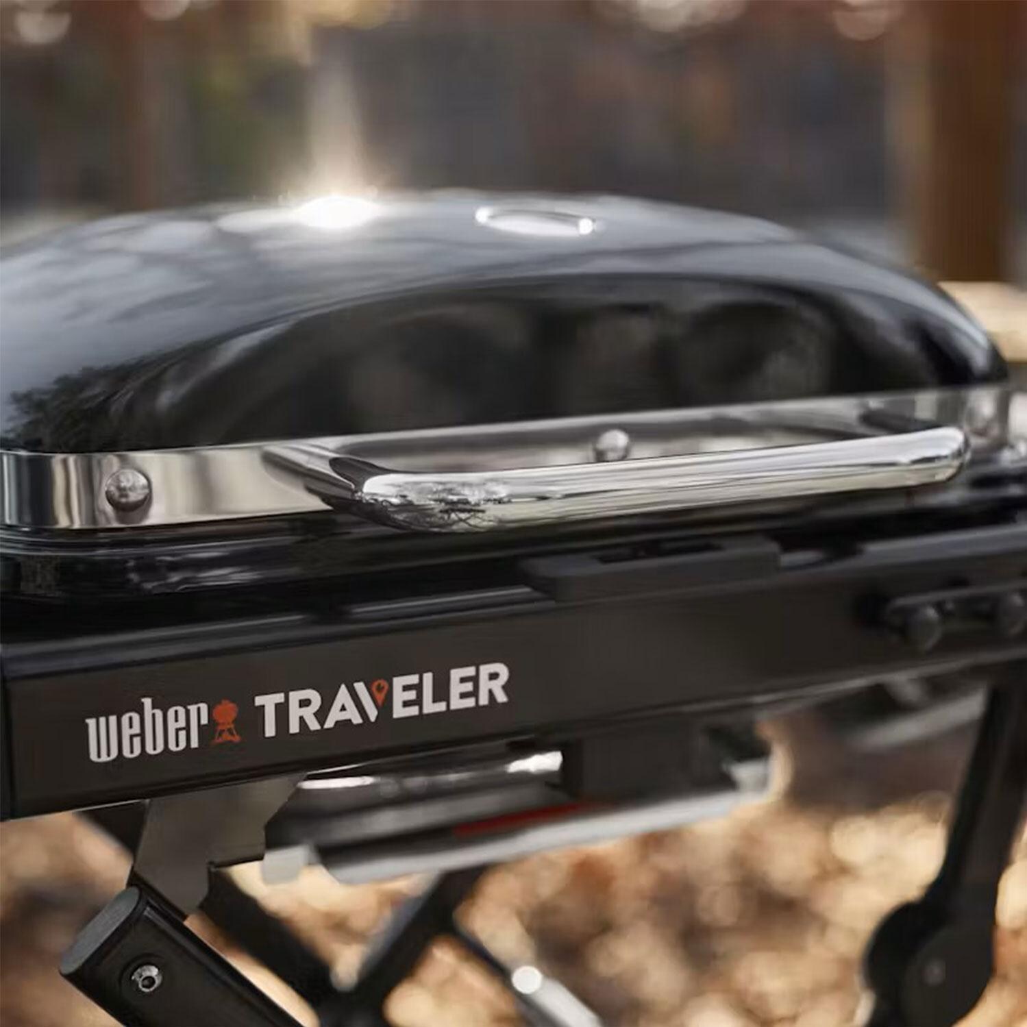 Weber 1500460 Traveler Compact Portable Propane Gas Grill - Close Up - Lifestyle thumbnail