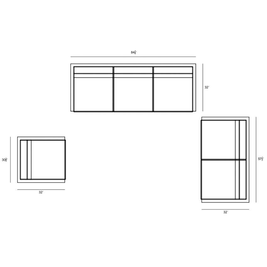 Misty Cove 3 Piece Seating Set in Slate w/Sofa & Cast Silver Cushions by Lakeview - Top Down - Dimensional thumbnail
