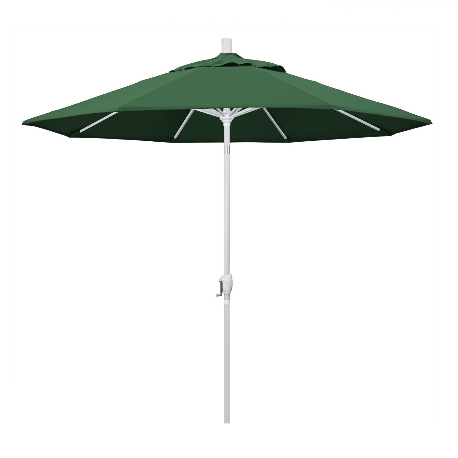 California Umbrella 9 Ft Octagonal Aluminum Push Button Tilt Patio Umbrella W/ Crank Lift & Aluminum Ribs - Matted White Frame / Olefin Hunter Green Canopy thumbnail