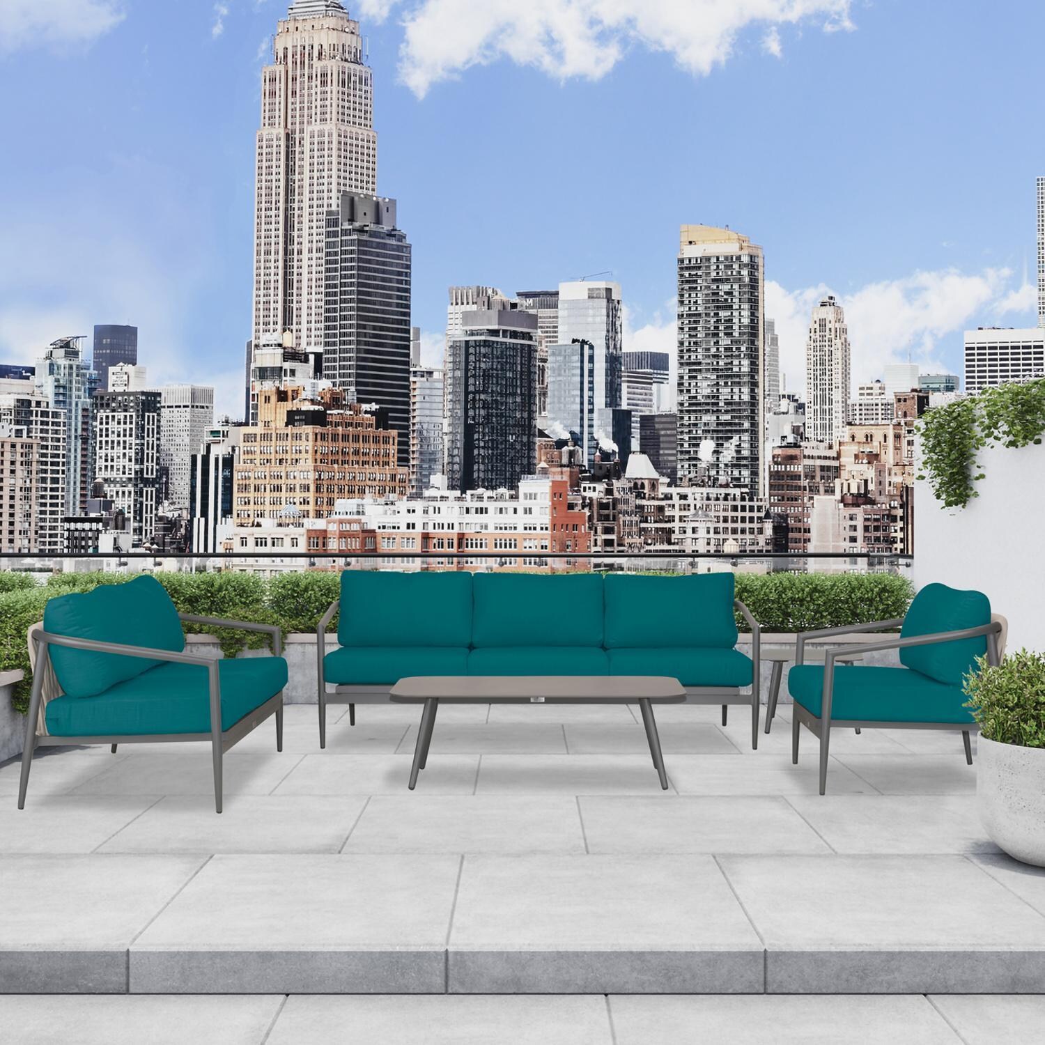 Lakeview Midnight Cove 5 Pc Aluminum Sofa Seating Set in Urban Stone/Spectrum Indigo - Set (Shown in Slate/Spectrum Peacock) - Lifestyle thumbnail