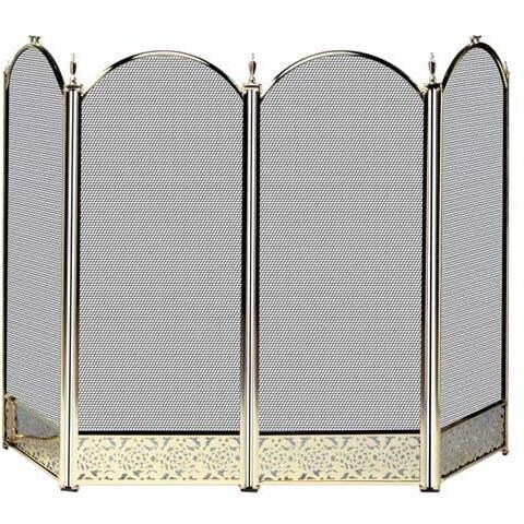 UniFlame 52-Inch 4 Fold Polished Brass Fireplace Screen With Decorative Filigree - S-2115
