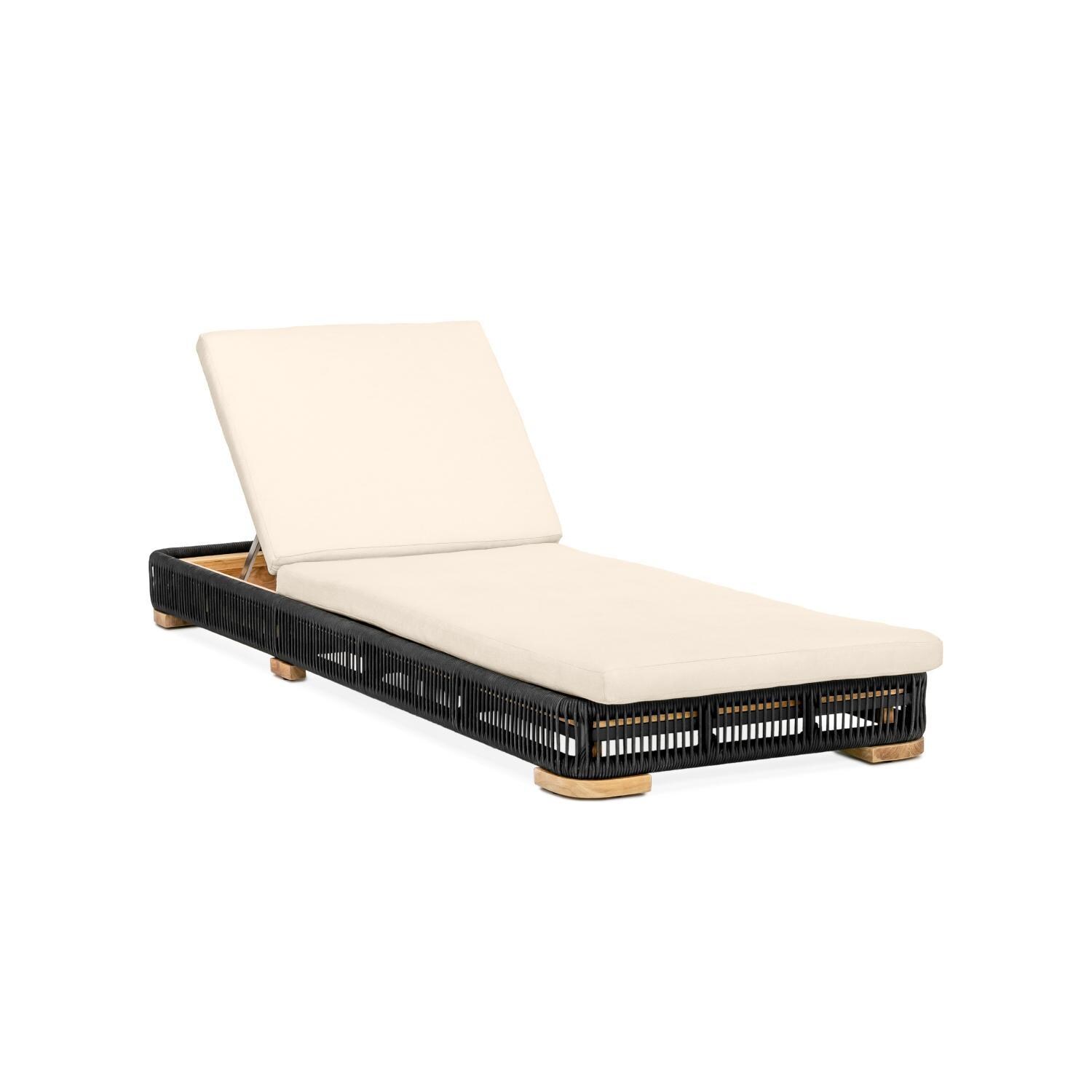 Teak + Table Breeze Olefin Rope & Teak Patio Chaise Lounge in Charcoal/Sand - White Background thumbnail