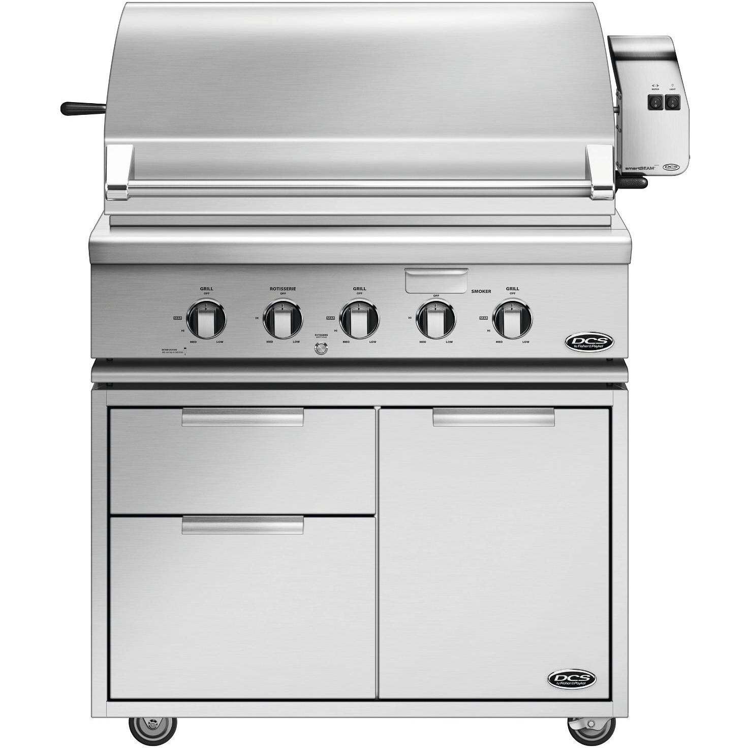 DCS 36Inch Natural Gas BBQ Grill With Rotisserie On Cart BGC36BQAR