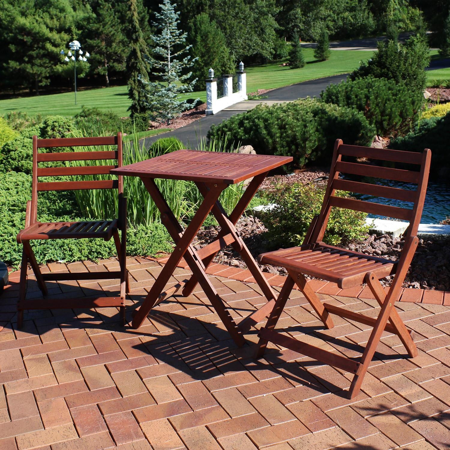 Sunnydaze 3-Piece Meranti Folding Bistro Set W/ Square Table image