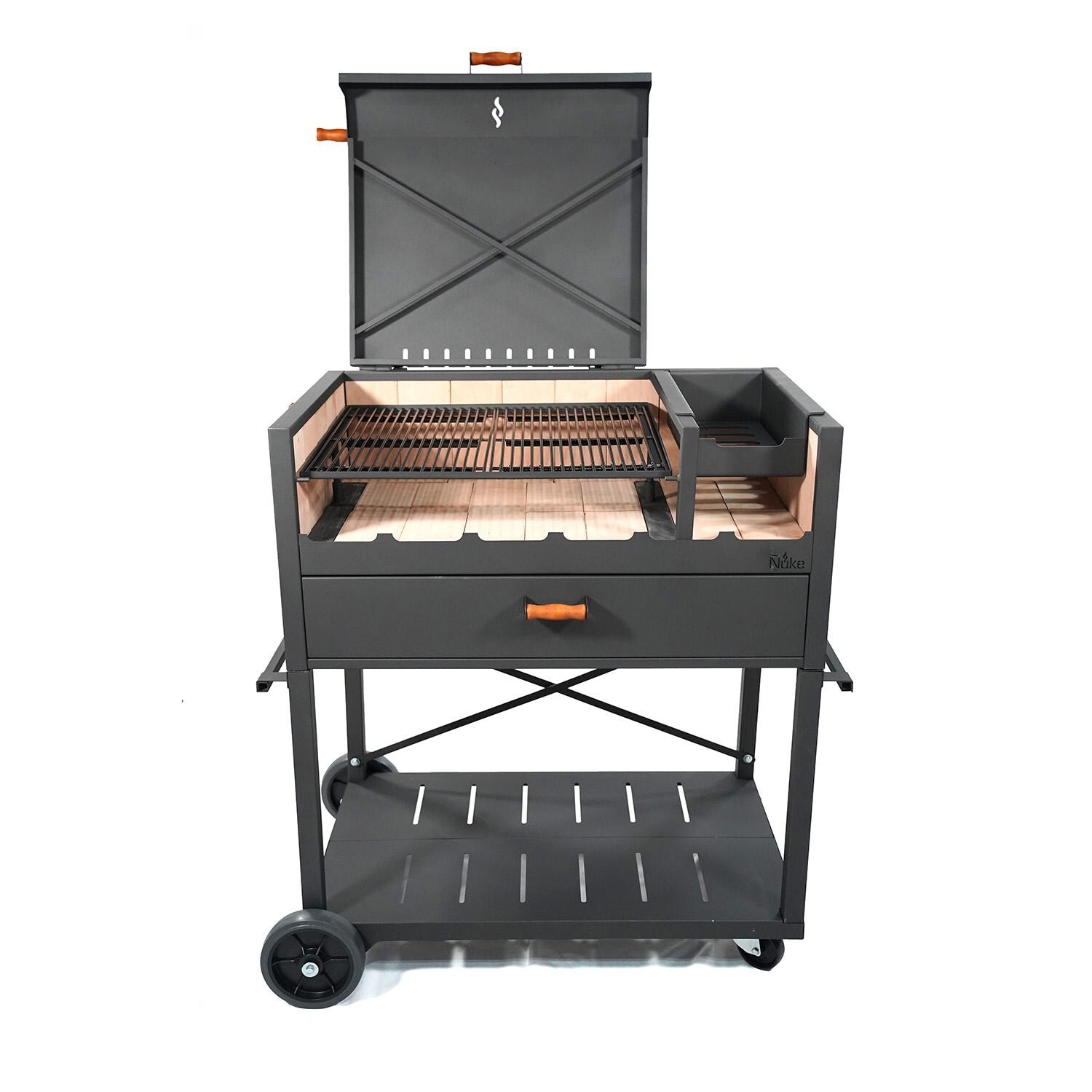 Nuke DELTA02 Delta 40-Inch Argentinian-Style Gaucho Grill - Grill Hood Open - White Background thumbnail