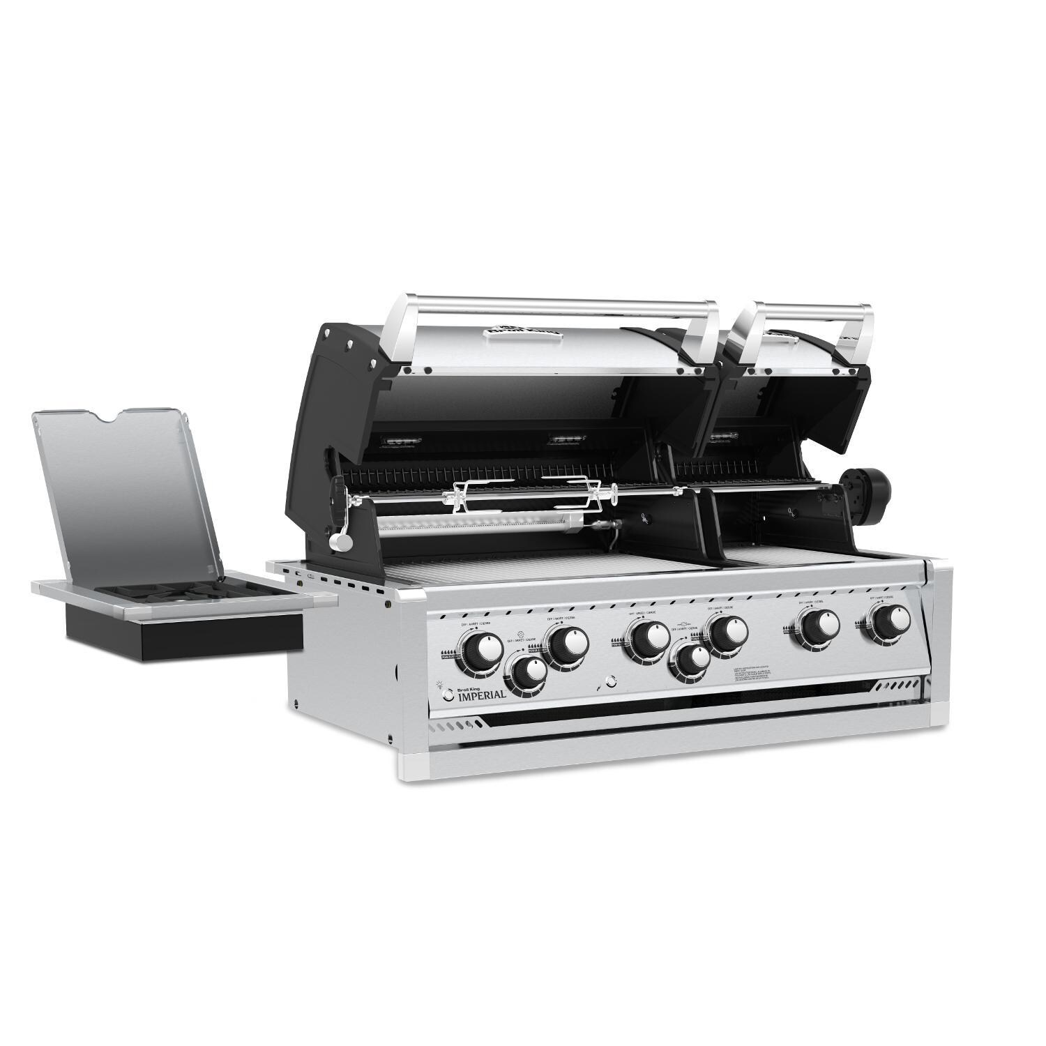 Broil King - 957084 - Imperial S 690i 6-Burner Built-In Propane Gas Grill With Rotisserie & Side Burner - Stainless Steel - Right Angled View Open thumbnail