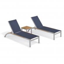 Argento 3 Piece Aluminum Patio Chaise Lounge Set W/ Tekwood Natural Side Rails & Tekwood Natural End Table By Oxford Garden - Ink Pen Sling