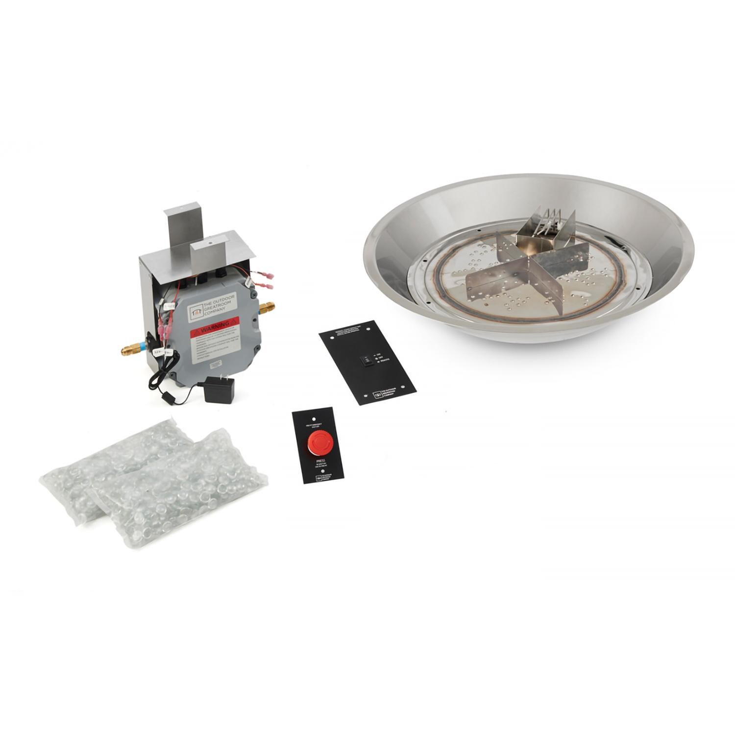 The Outdoor GreatRoom Company CFP20DSING Crystal Fire Plus 20 Inch Drop-In Round 55,000 BTU Natural Gas Fire Pit Burner Kit w/ Direct Spark Ignition - Stainless Steel - Commercial Package - White Background thumbnail