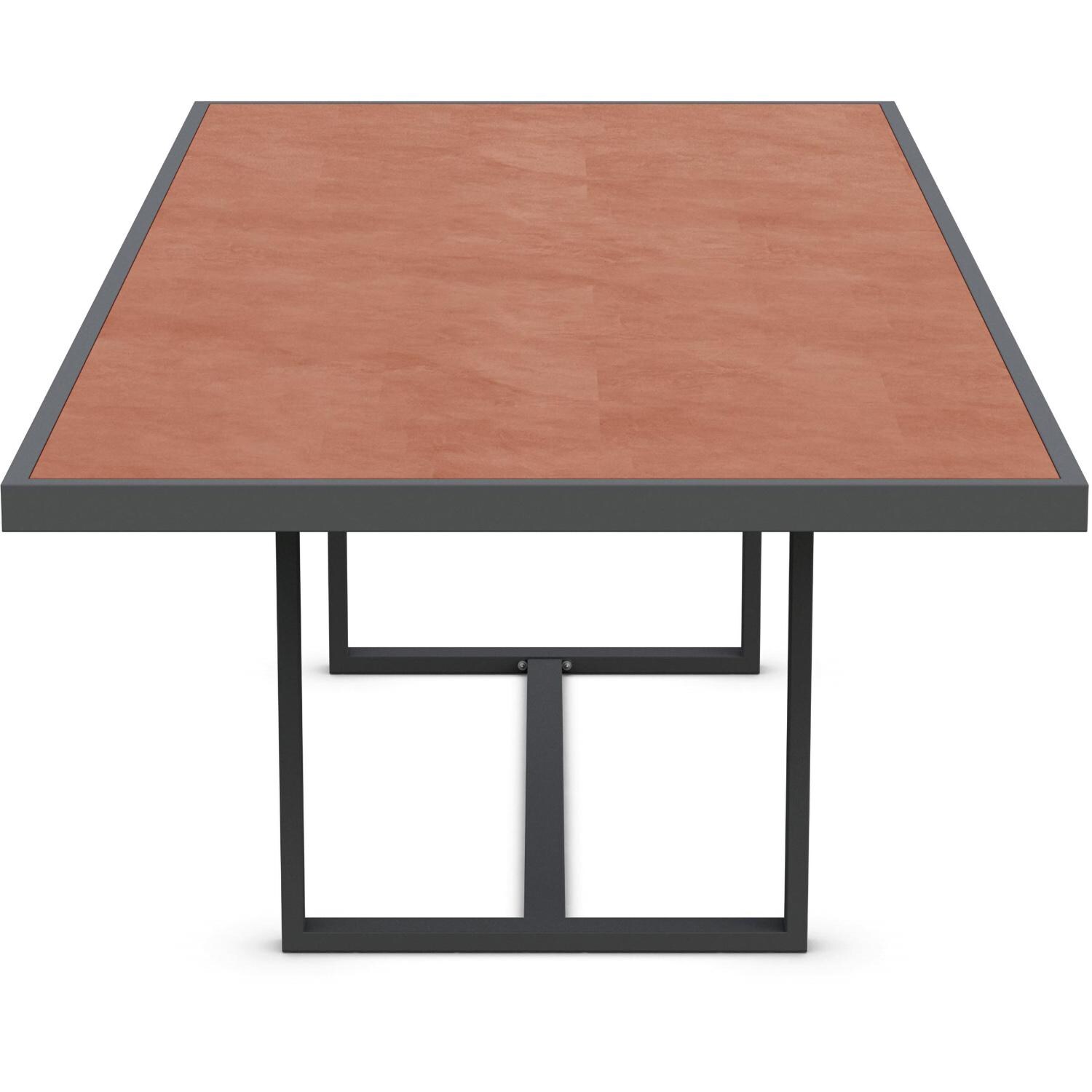 Azzurro Living Pavia 96 Inch Charcoal Aluminum Dining Table W/ Umber Dekton Top - Side - White Background thumbnail