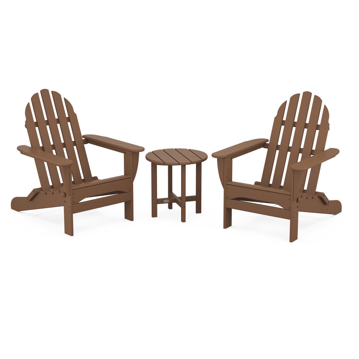 Classic Adirondack 3 Pc Recycled Plastic Seating Set w/ Folding Chairs in Teak by POLYWOOD