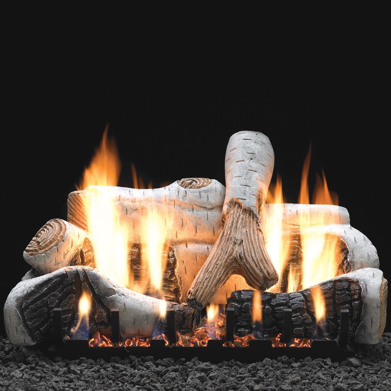 White Mountain Hearth By Empire 18-Inch Birch Gas Log Set With Vent-Free Propane Slope Glaze Burner - Electronic Variable Remote