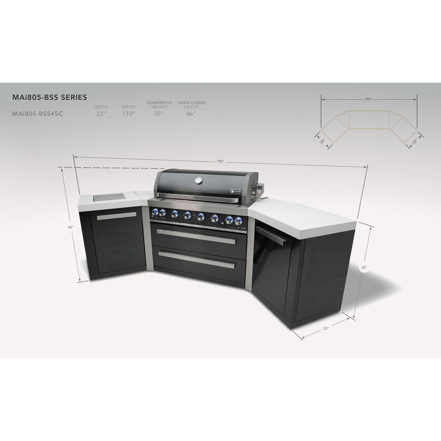 Mont Alpi MAi805-BSS45 805 Propane Island W/ 45 Degree Corners - Dimensional thumbnail