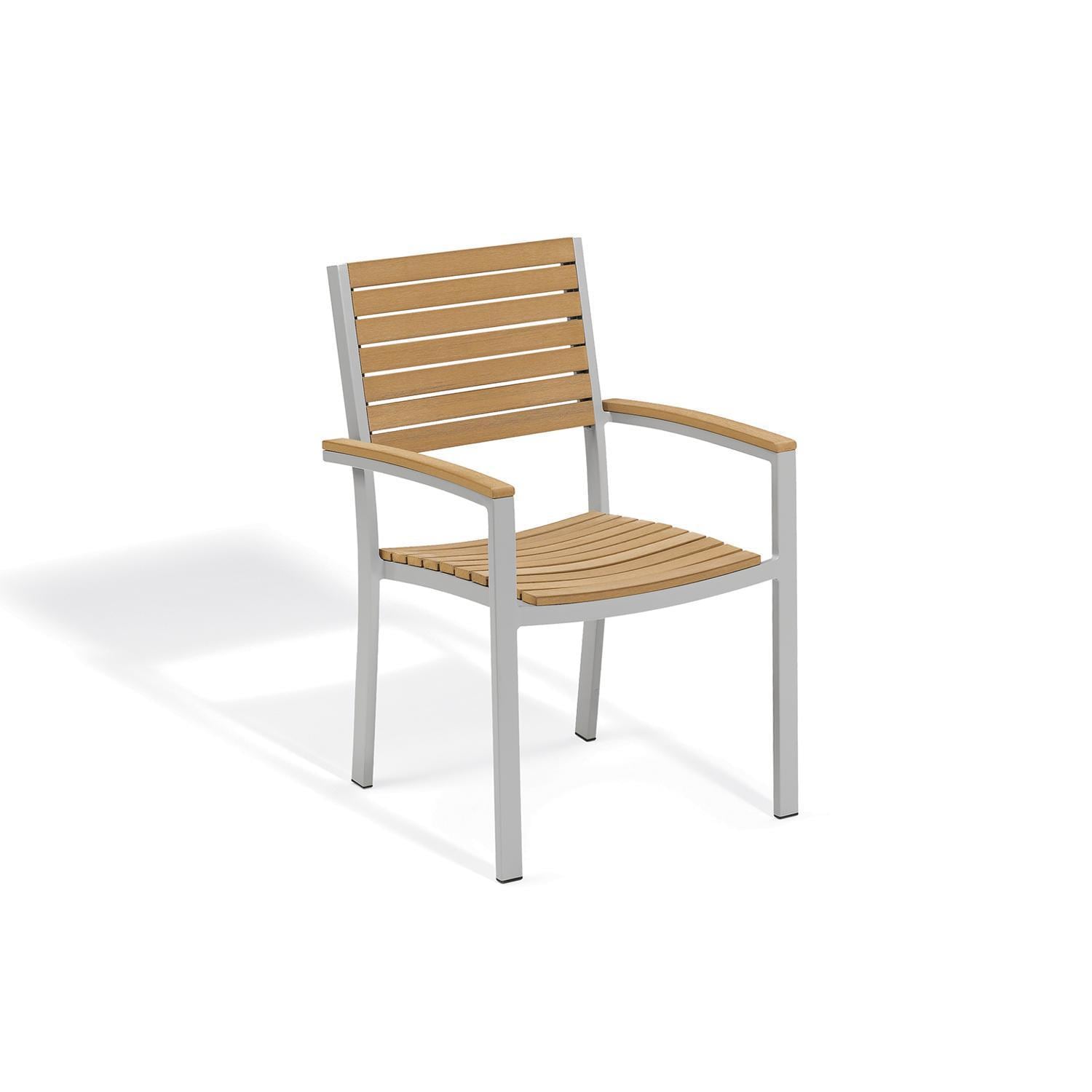 Oxford Garden Travira 6 Piece Flint Aluminum Patio Dining Set - Natural Tekwood Armchair thumbnail