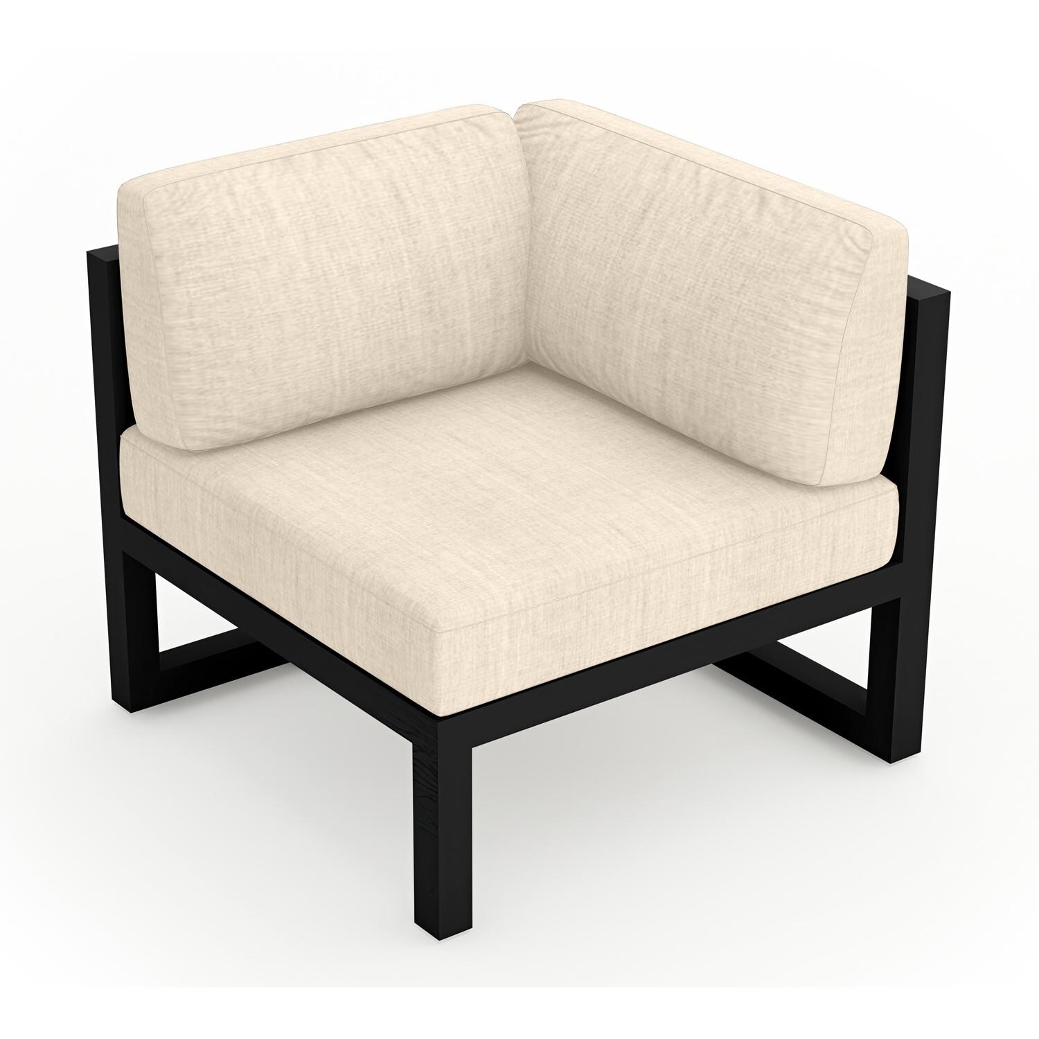 Lakeview MSTYCV-BK-CS-CF Misty Cove Aluminum Corner Club Chair in Black w/Canvas Flax Cushions by Lakeview Outdoor Designs - Angled Front - White Background thumbnail