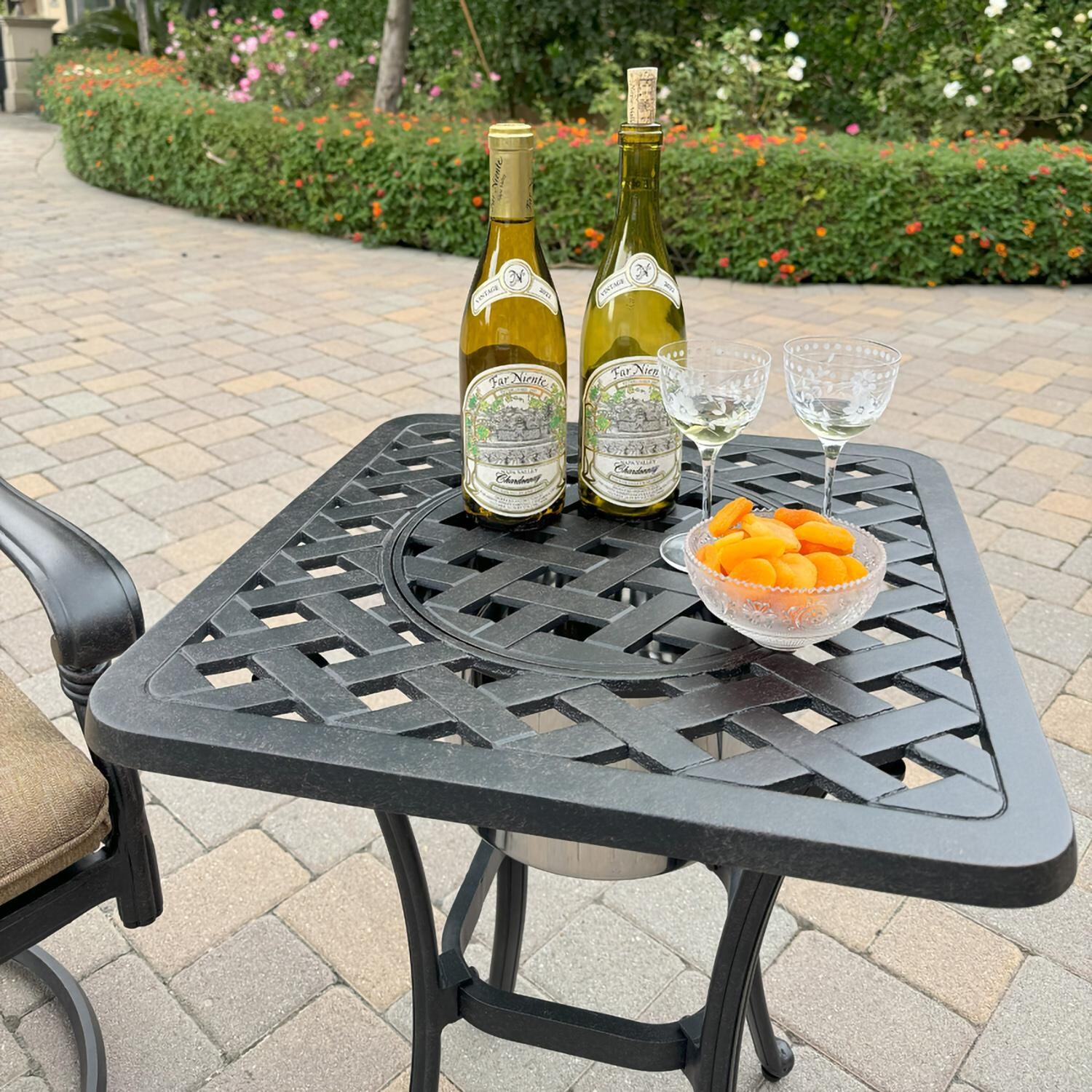 Darlee B/DL2052-3PCR-30SQ Santa Monica 3 Pc Cast Aluminum Dining Set w/ Ice Bucket Table in Antique Bronze - Table - Lifestyle thumbnail