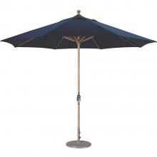 Galtech 11 Ft. Octagonal Teak Patio Market Umbrella W/ Crank Lift - Sunbrella Canvas Navy Canopy