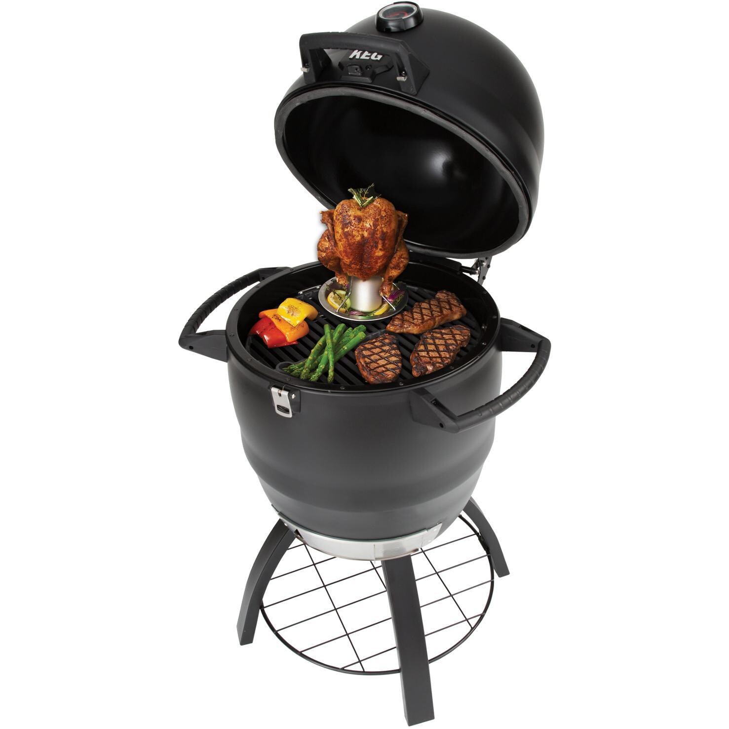 Broil King Keg 2000 Steel Charcoal Kamado Grill - Angled View With Food thumbnail
