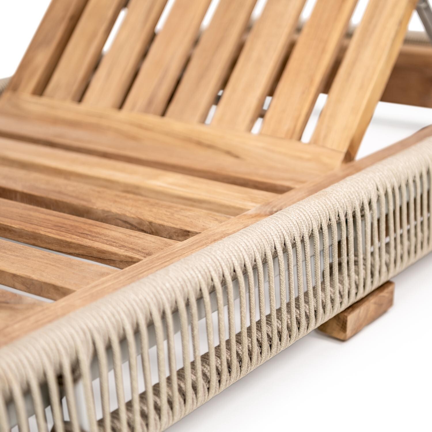 Teak + Table Breeze Olefin Rope & Teak Patio Chaise Lounge in Dune/Granite - Frame - Detail thumbnail