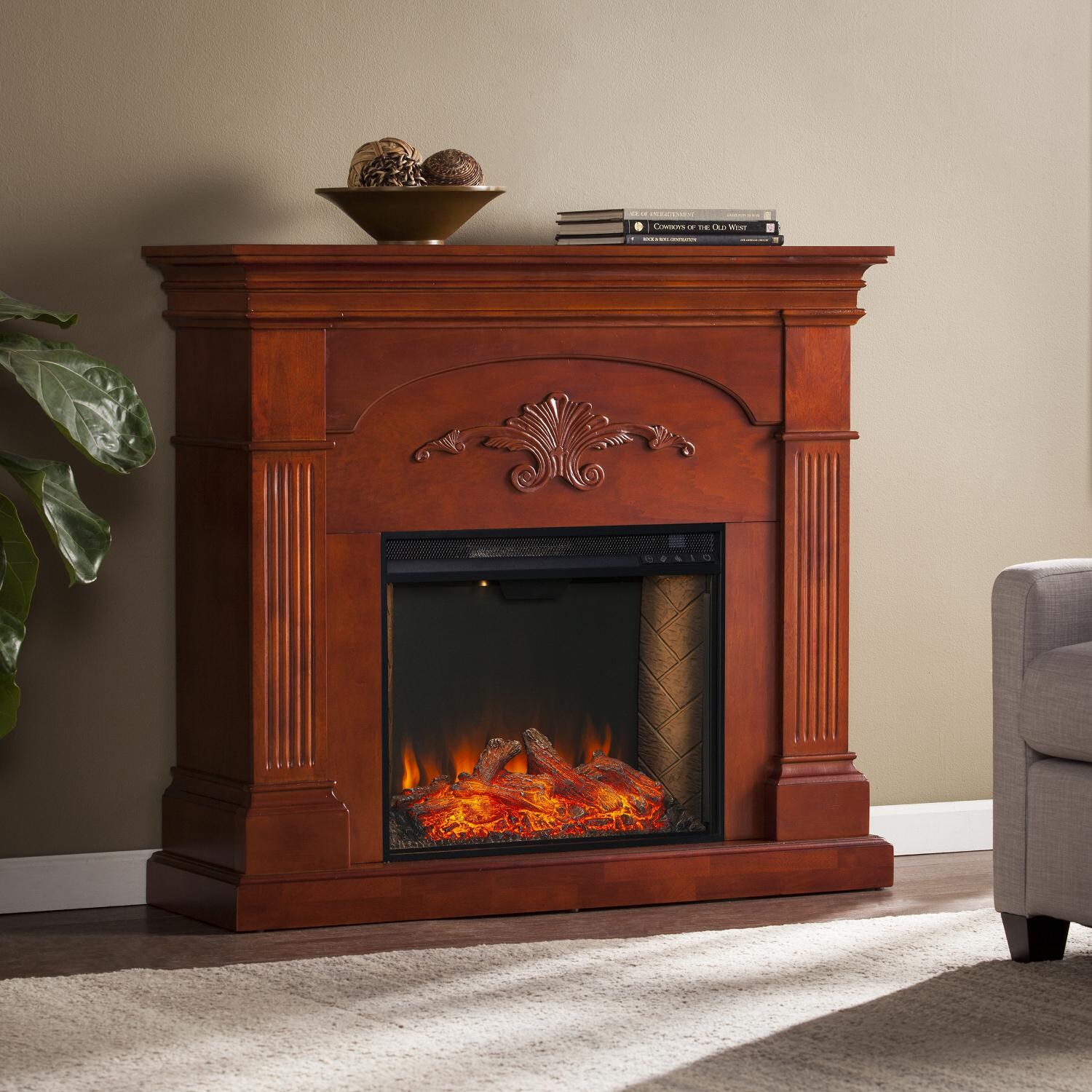 Southern Enterprises Sicilian Alexa-Enabled Smart Electric Fireplace - Mahogany - FS9277