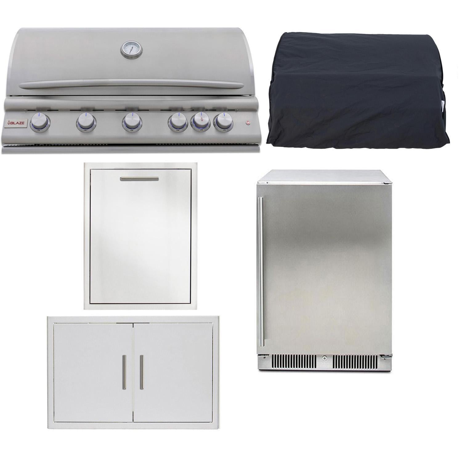 Blaze LTE+ 5 Pc 40-in Natural Gas Outdoor Kitchen Package w/ Refrigerator & Double Trash / Recycling Bin
