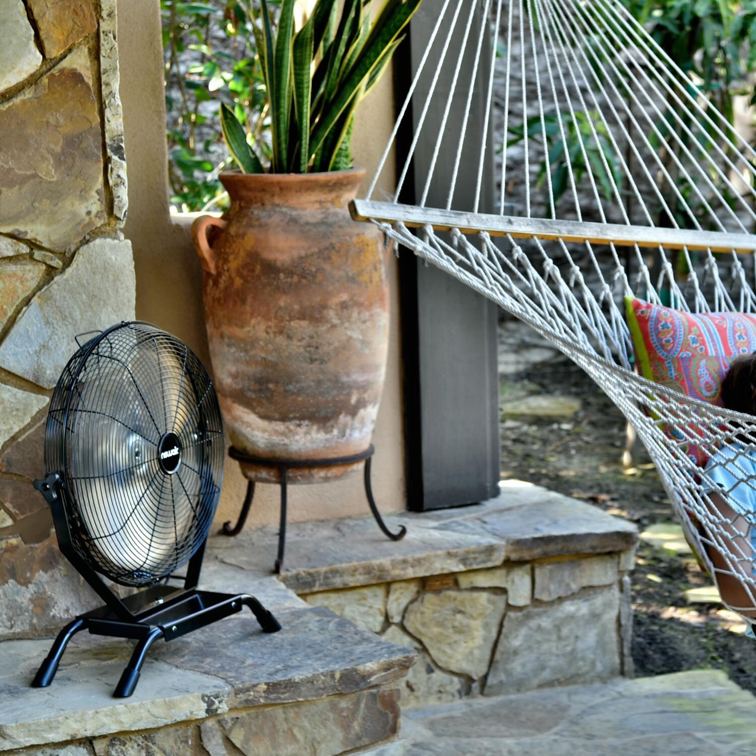 NewAir NIF18CBK00 18-in 2-in-1 High Velocity Wall/ Floor Mount Fan w/ 3 Fan Speeds & Adjustable Tilt Head - On Patio - Lifestyle thumbnail