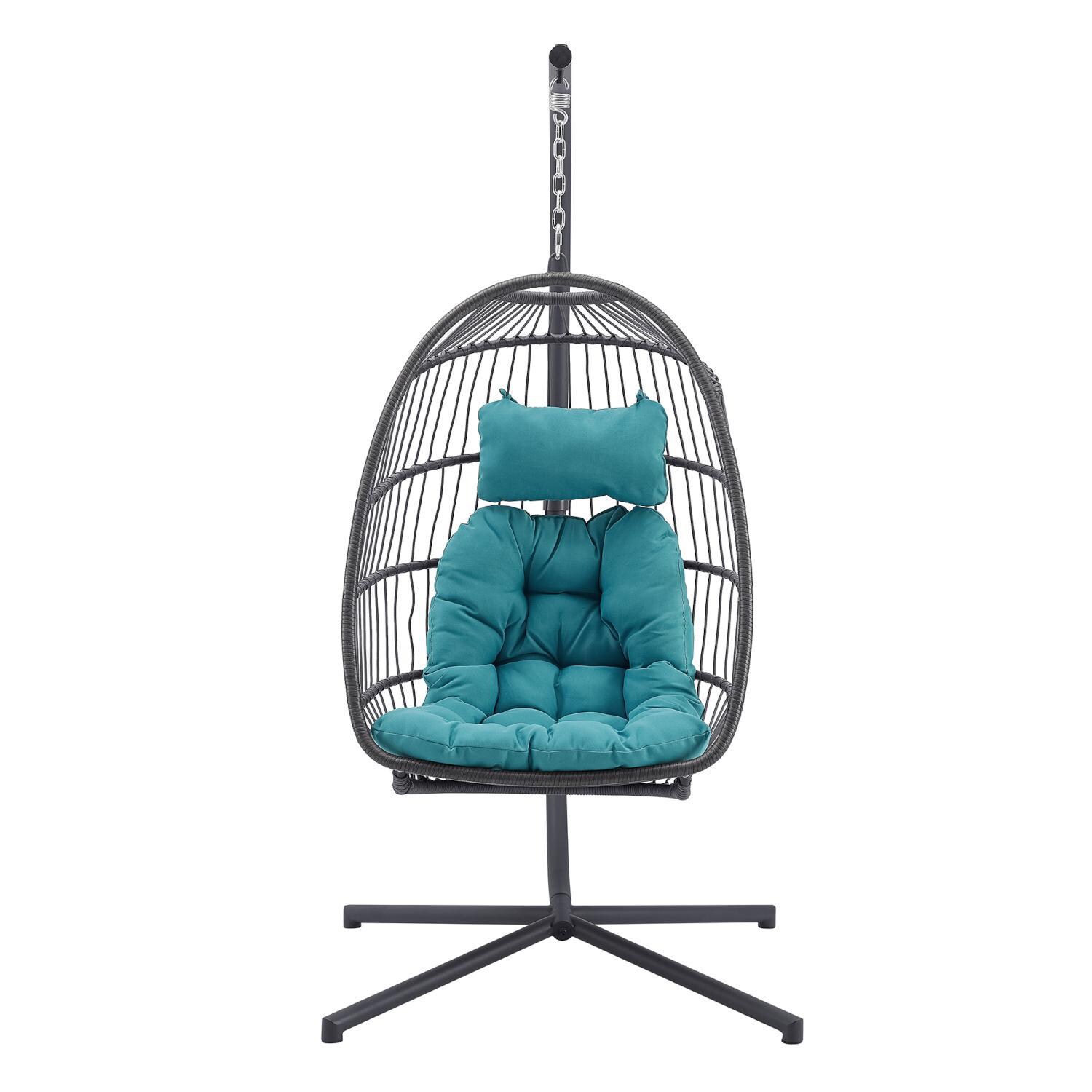 Ultimate Patio Resin Rattan Swing Chair W/ Steel Frame - Gray/Teal - Front View thumbnail