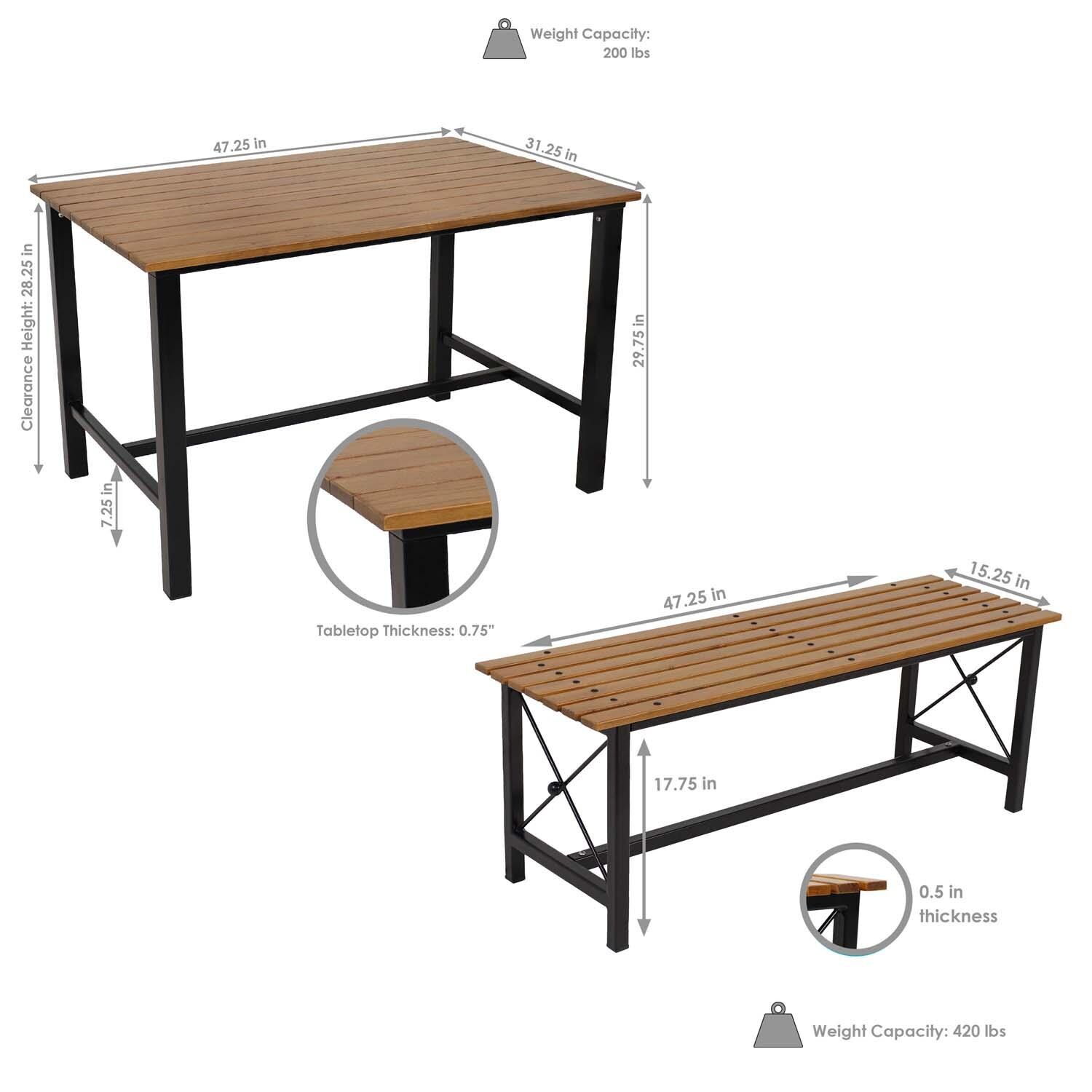 3 Pc Wood Dining Set in European Chestnut By Ultimate Patio - Dimensional